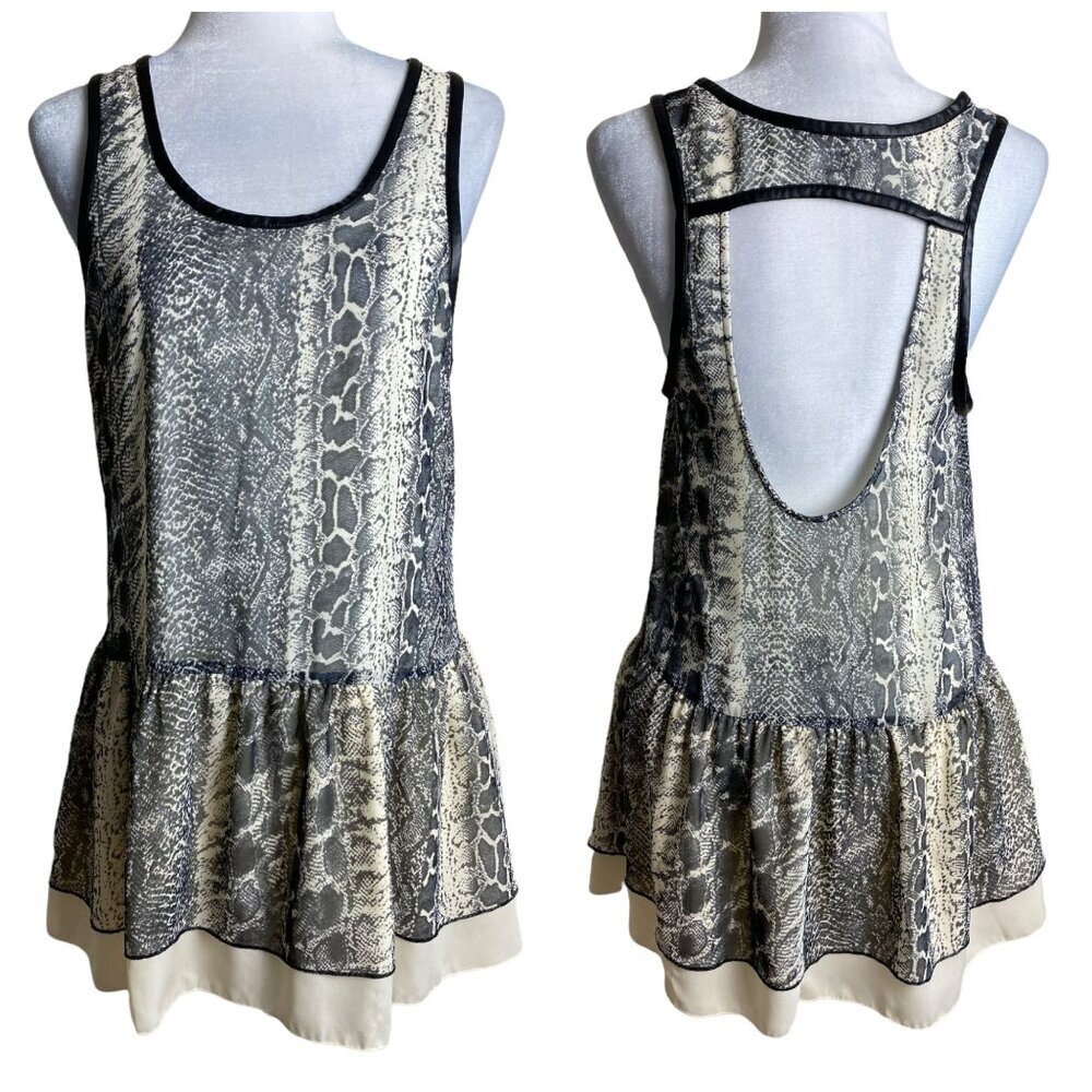 TOBI Blouse Snakeskin Print Faux Leather Trim Cut Out Back Tank Top Women's SZ S